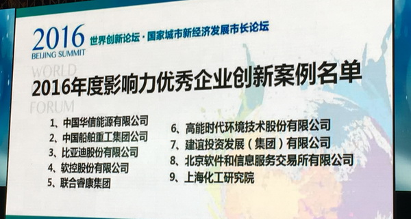 fb体育入选“世界创新论坛•2016年度优秀企业创新案例”